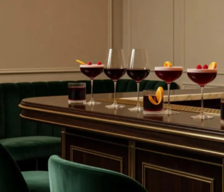 Cocktail et verre de vin au bar du restaurant Merovance