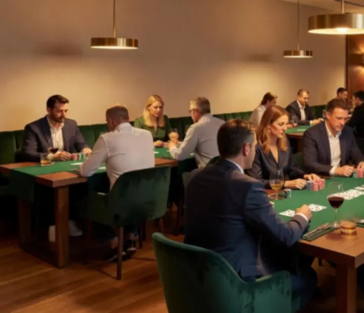 Table de poker élégante dressée pour une soirée événement chez Merovance