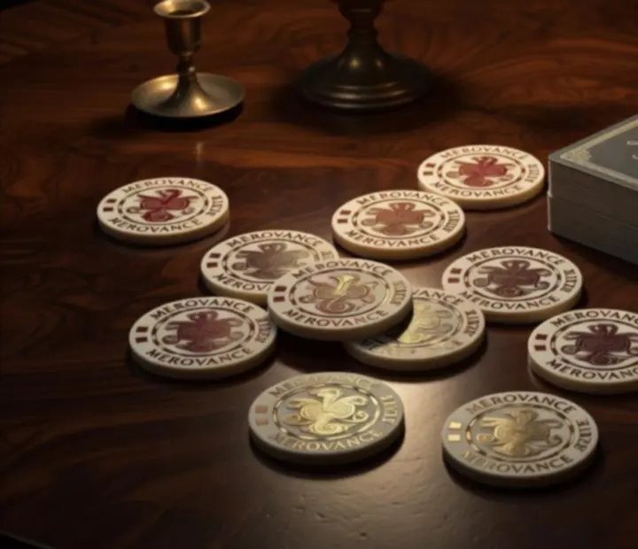 Jetons personnalisés et cartes de poker haut de gamme sur une table en bois