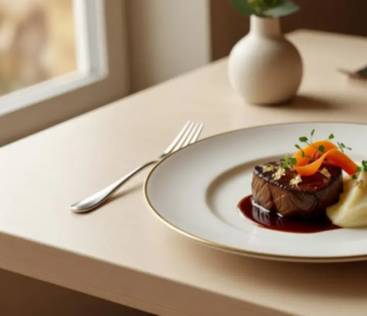 Plat signature contemporain du restaurant Merovance