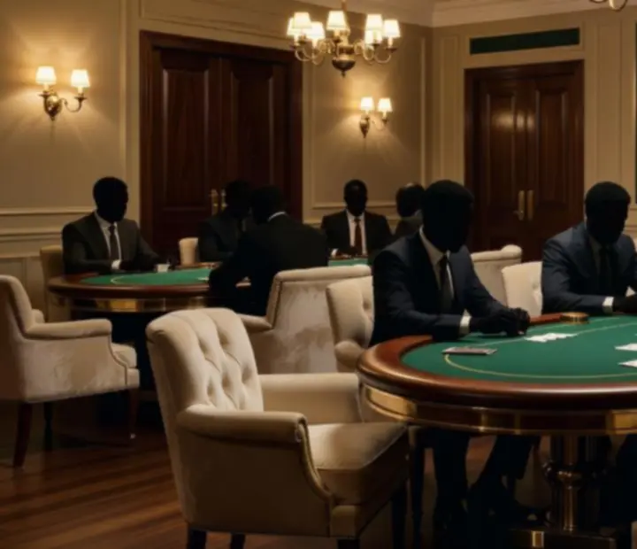 Salle de poker élégante avec tables de poker et fauteuils confortables chez Merovance