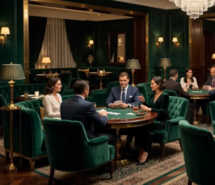 Rencontre conviviale dans le salon de cartes avec fauteuils confortables et tables de poker
