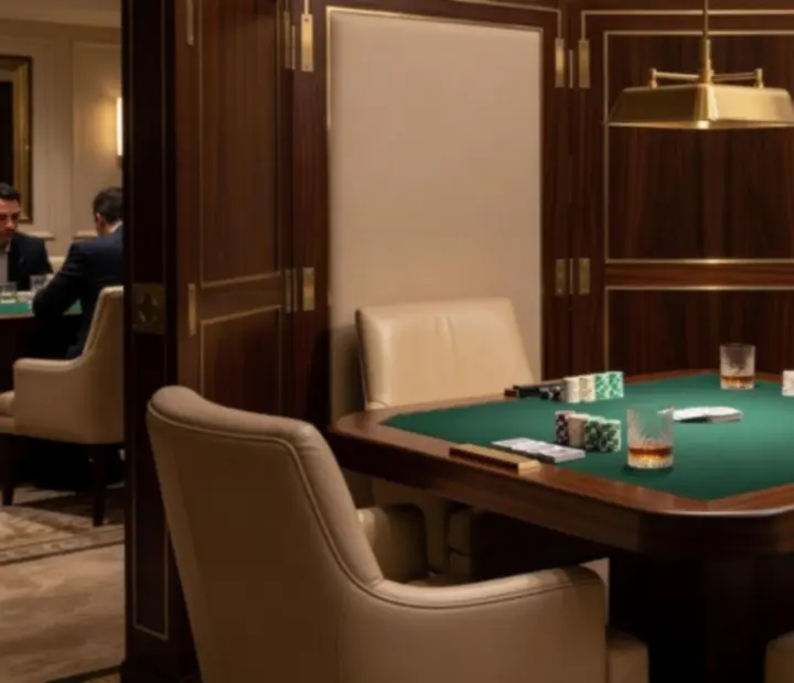 Table de poker privative dans un espace semi-fermé du salon de cartes